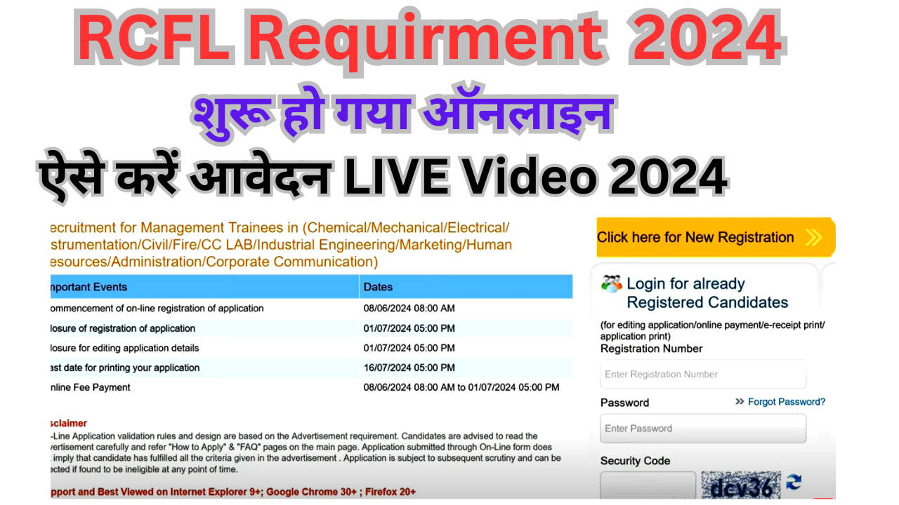 RCFL Required 2024आ गया आरसीएफएल मैनेजमेंट ट्रेनी के पदों पर बम्पर भर्ती 2024 ऐसे करे ऑनलाइन आवेदन